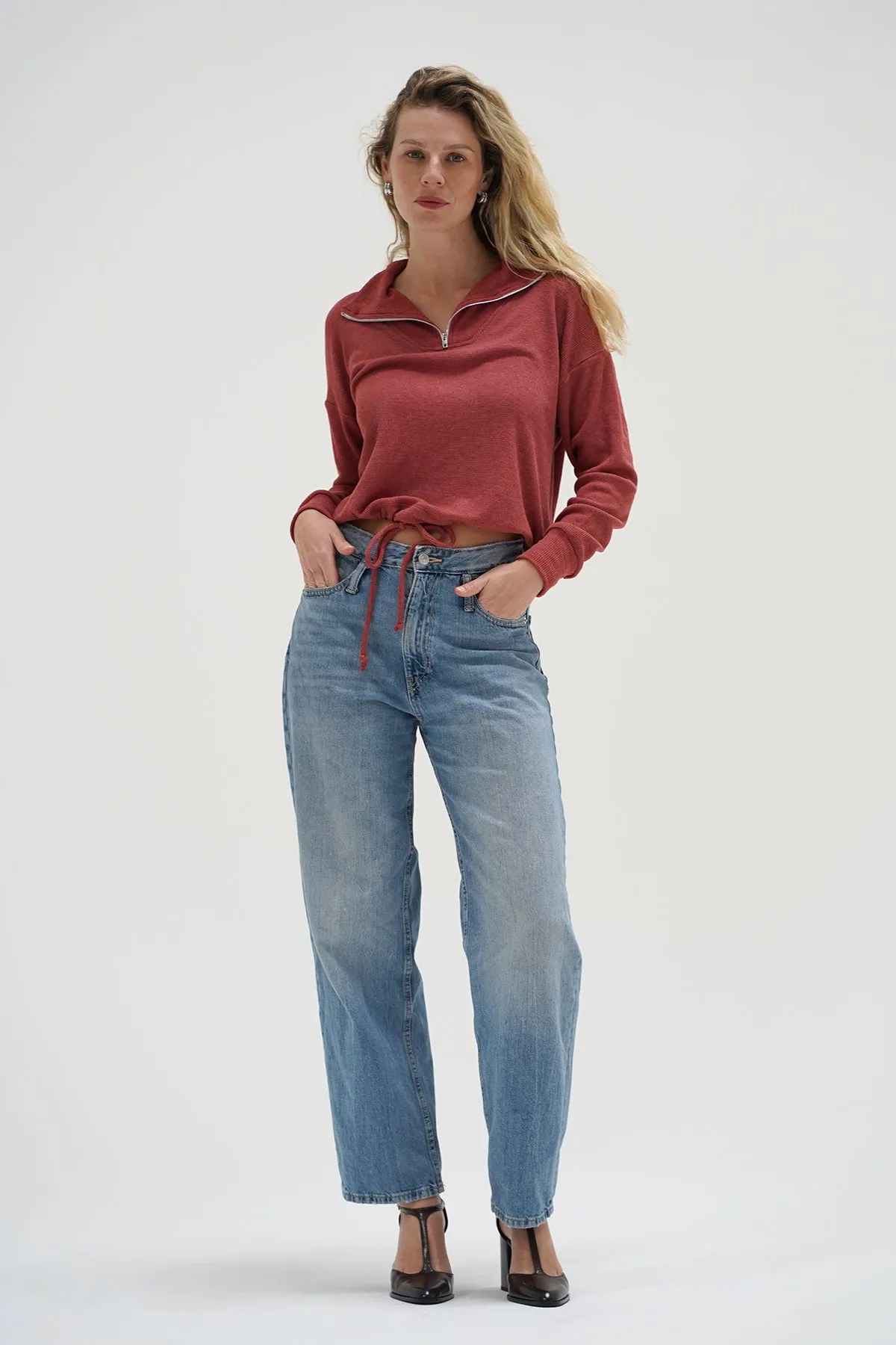 Carter Half Zip - Washed Brick Seasonal Warmth