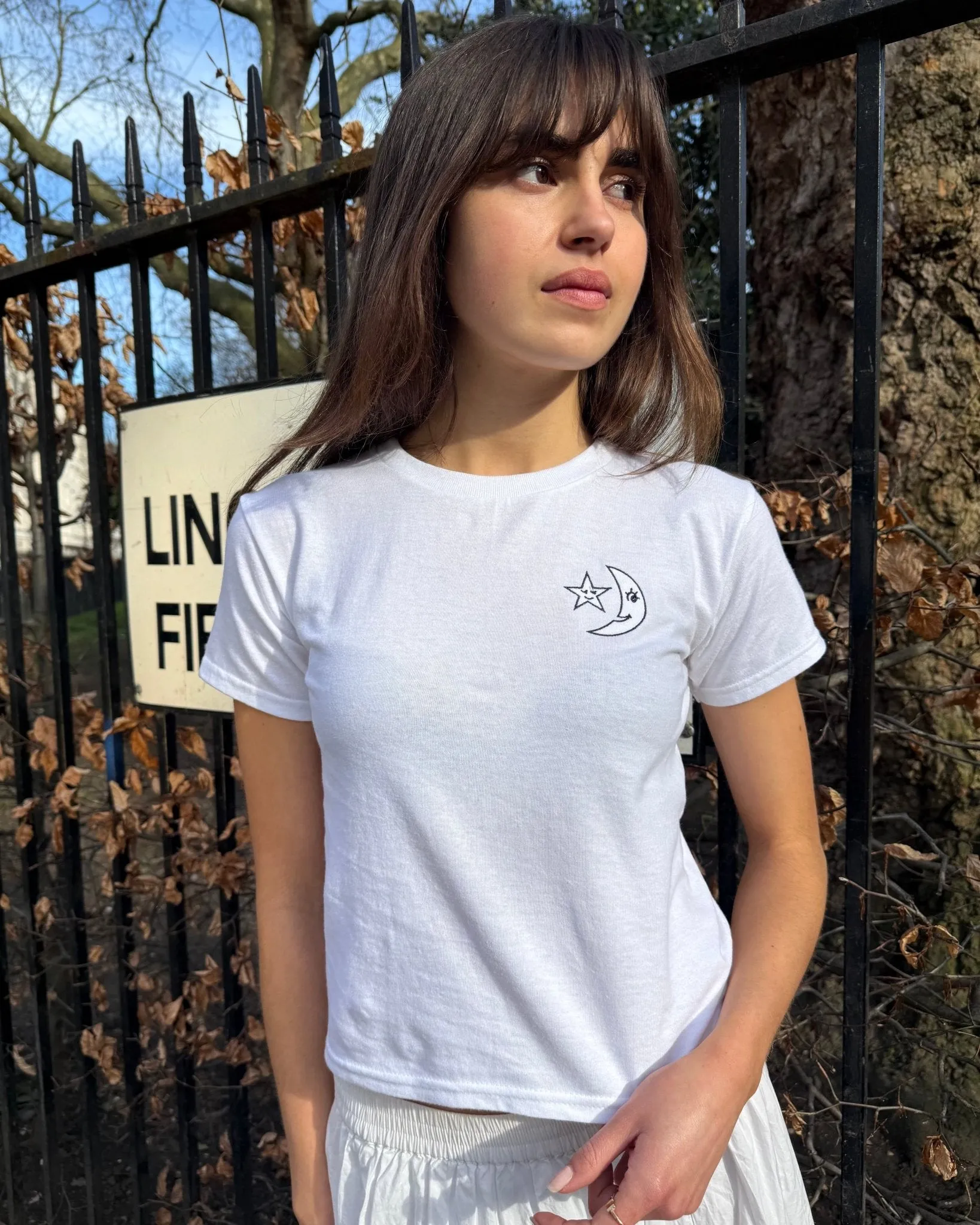 Perfect for Vacation Stone Wash Process moon embroidered baby tee