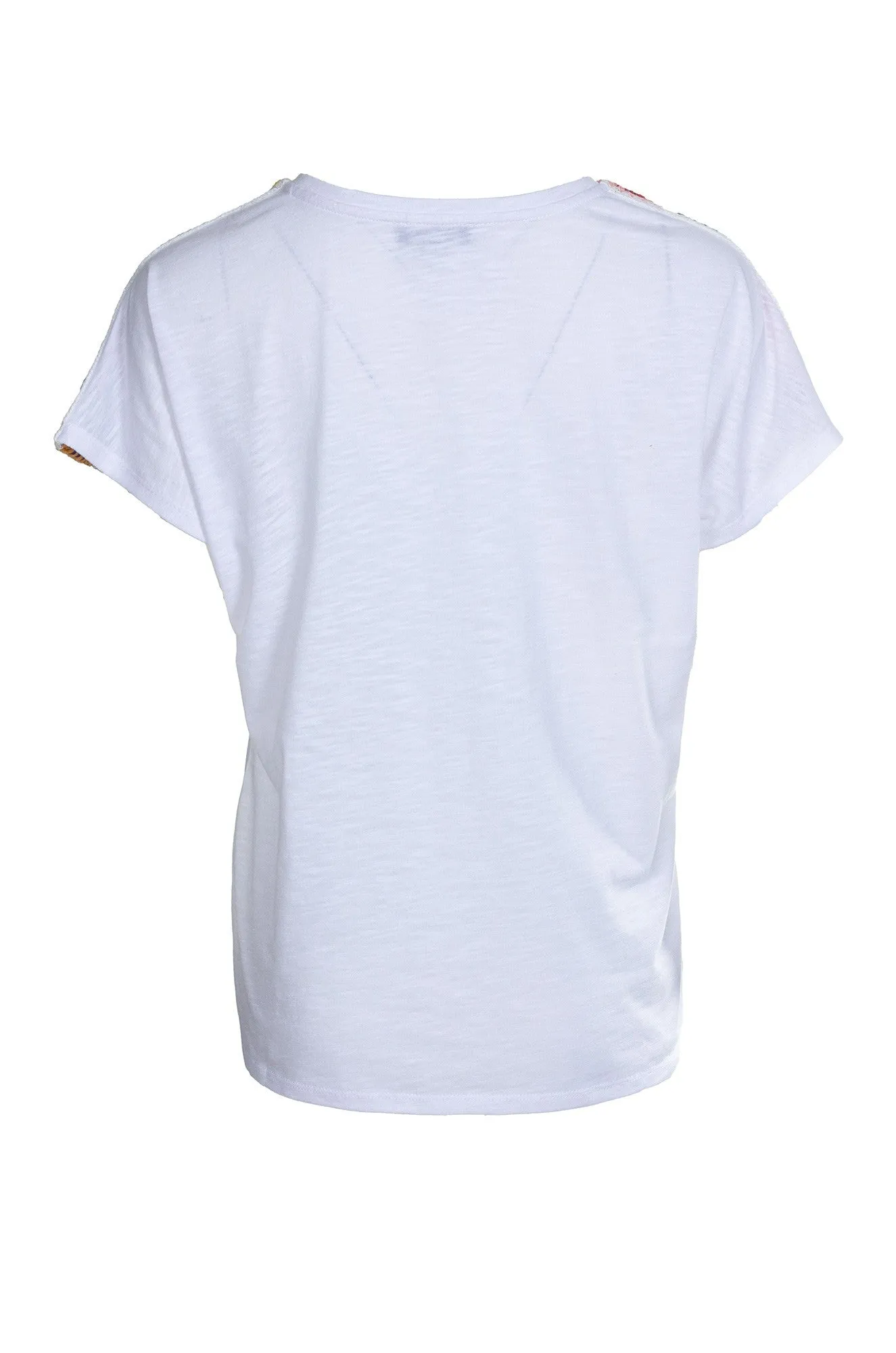 MultiDirectionalFlex Crochet trim Top | Ivory/Multi | 4681A1