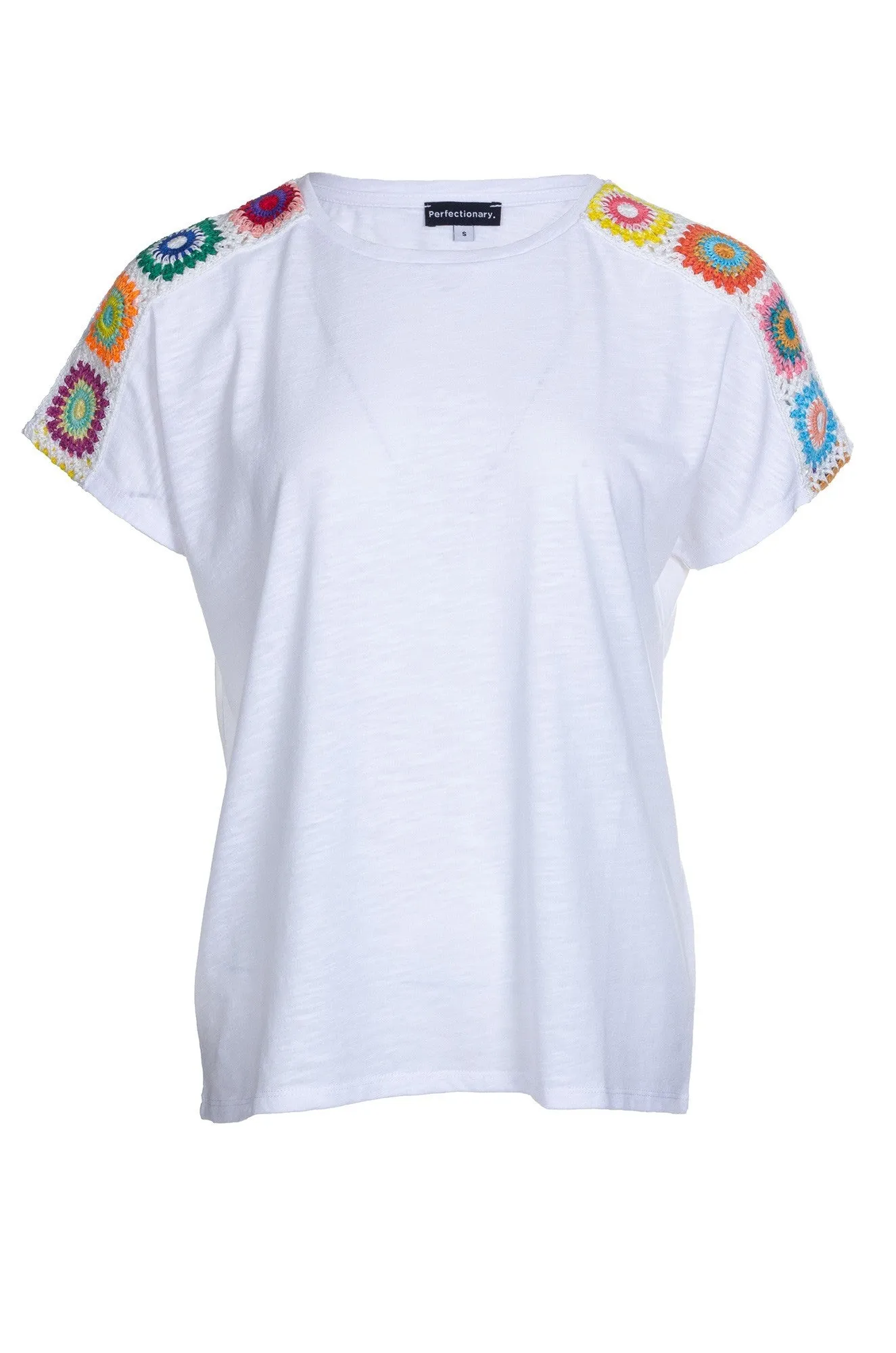 Crochet trim Top | Ivory/Multi | 4681A1 Smooth Edge Binding Saga Vibe