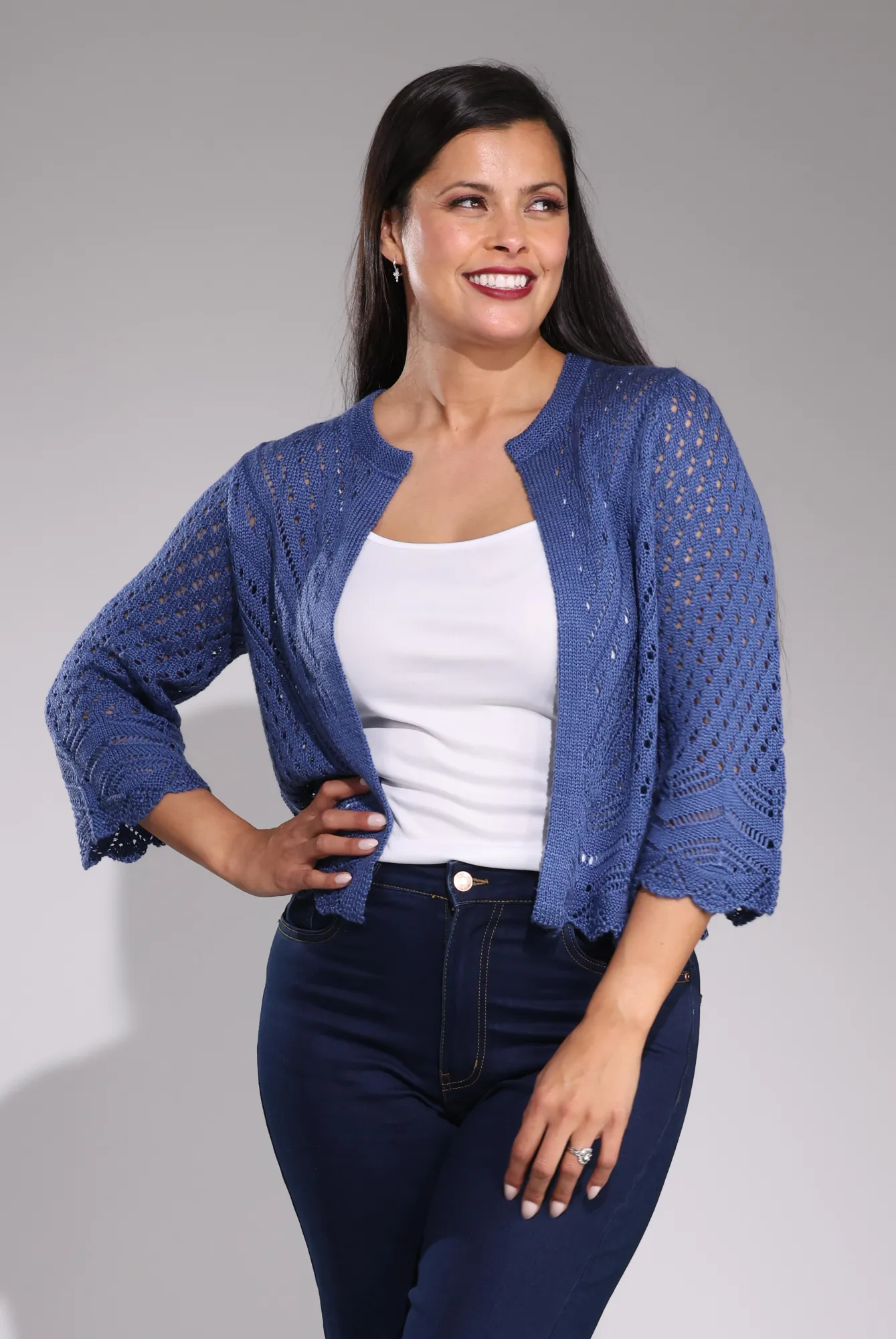 CoolingChannelFabric Crochet Knit Cardigan | Coastal Blue | 0013C1