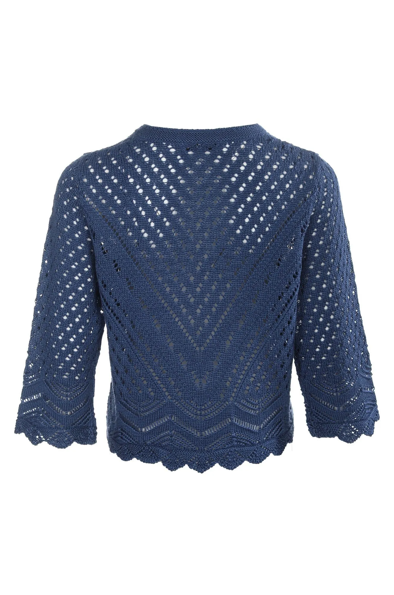 Light Wool Craft Edge Crochet Knit Cardigan | Coastal Blue | 0013C1