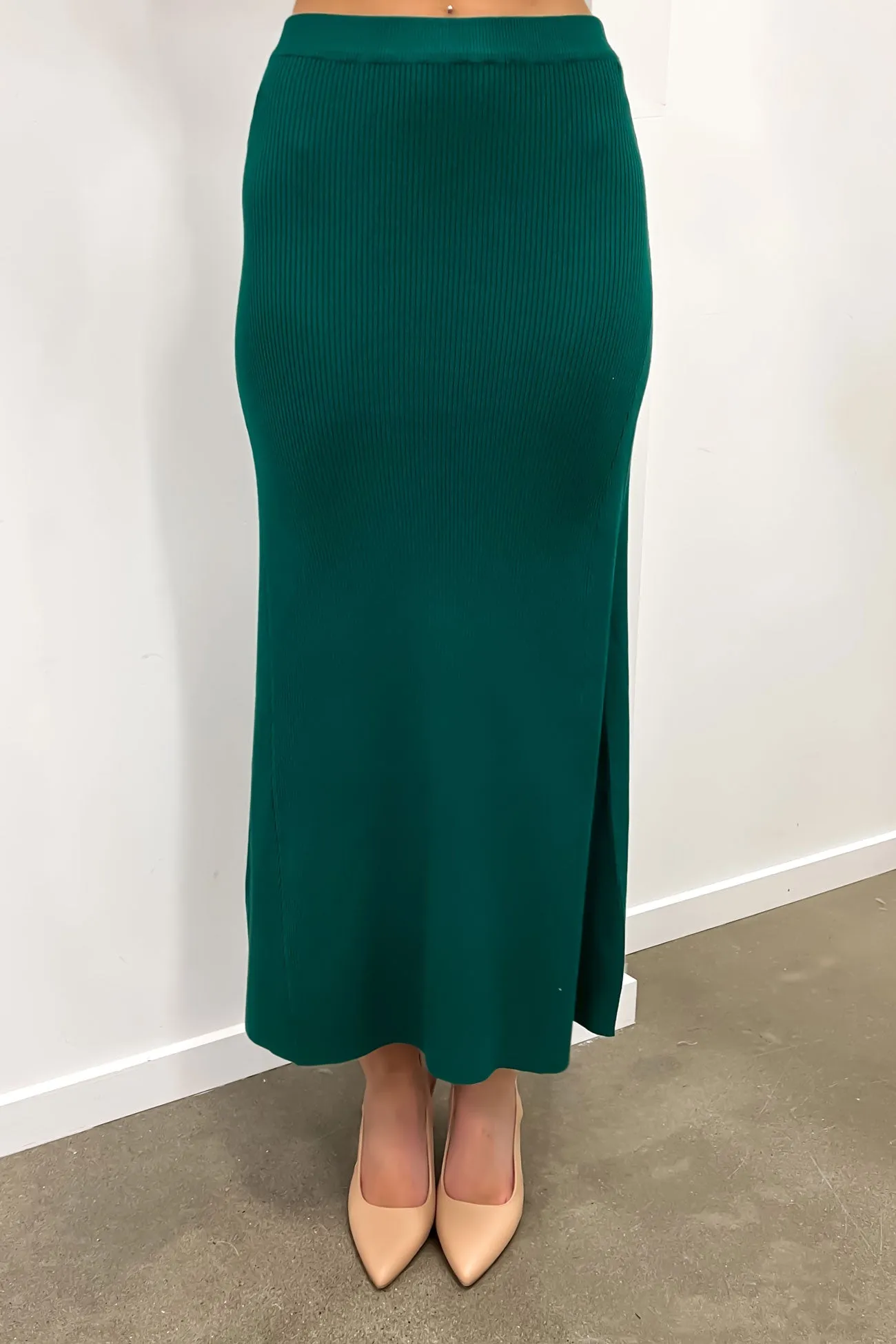 Non Slip Waist Winter Staple Karina Knit Skirt Emerald