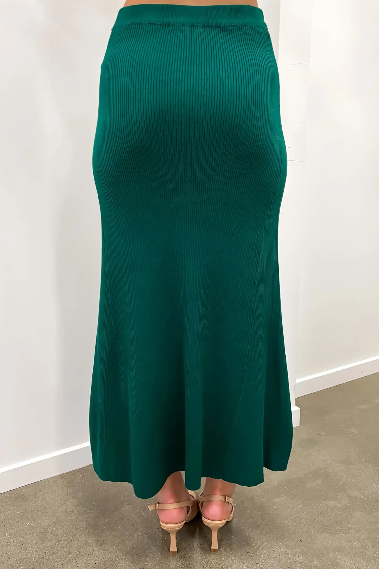 Innovative Fabric Quilted Texture Karina Knit Skirt Emerald