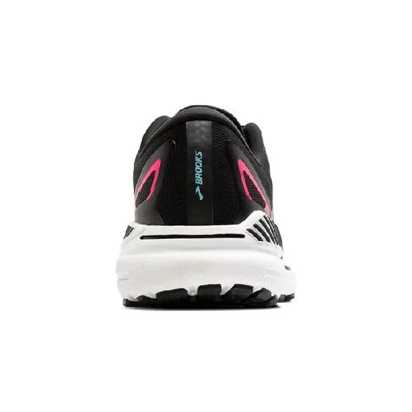 Womens Brooks Running Adrenaline GTS 23 GTX in Black/Knockout Pink/Aqua heel - stabilizing shoes