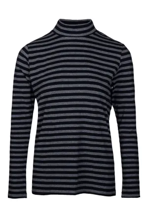 London Edge Warm Outerwear Stripe Turtle neck Top | BLACK CHARCOAL | 6562B1