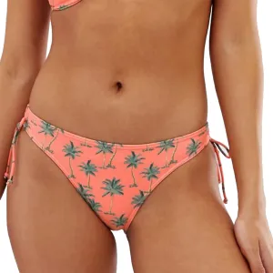 High Coverage Cutouts Women's Palm Printed Bikini Bottom,Coral