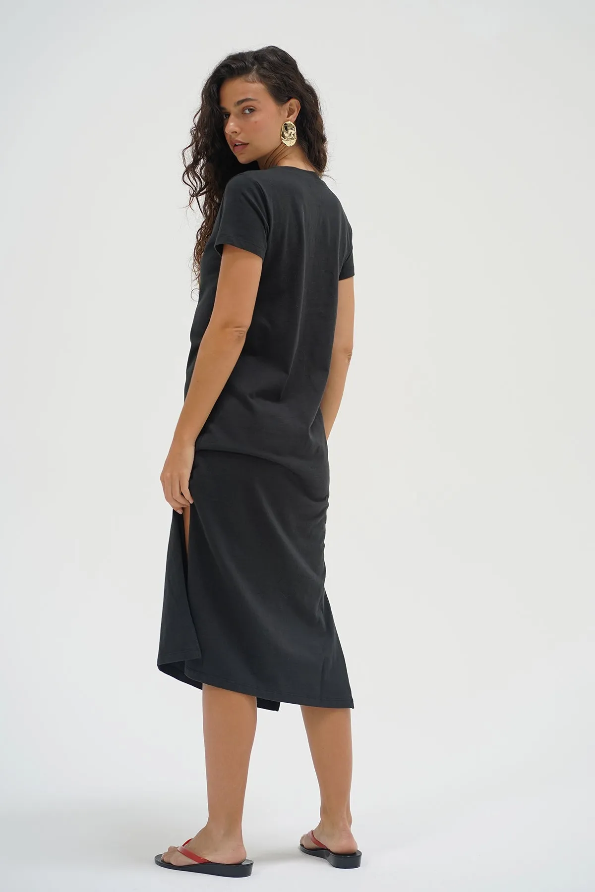 Cyber Glow Easy Tee Cotton Dress - Pirate Black