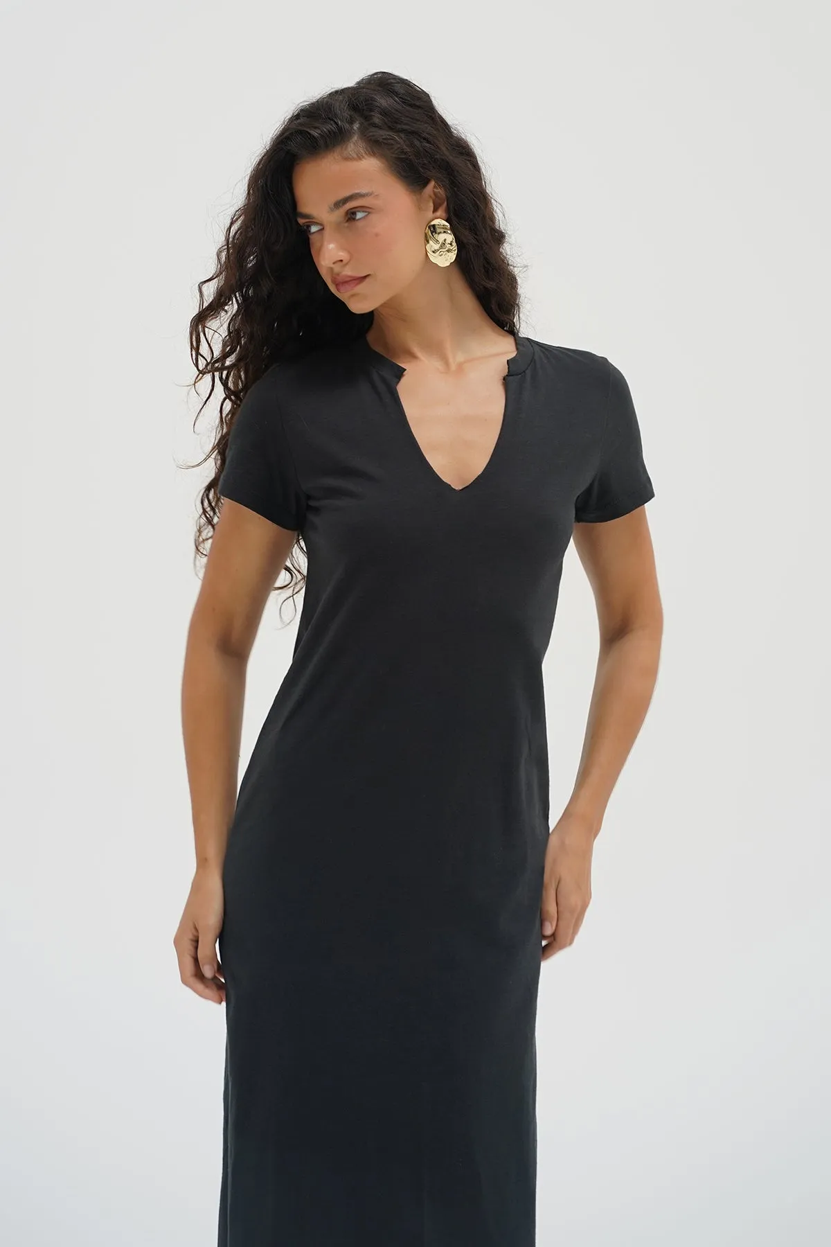 ReinforcedStitching Aerated Seam Placement Easy Tee Cotton Dress - Pirate Black