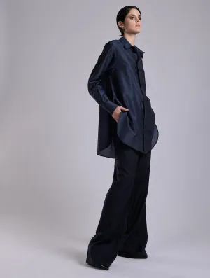 Navy extra-fine wool and silk oversized shirt Comfy Comfort