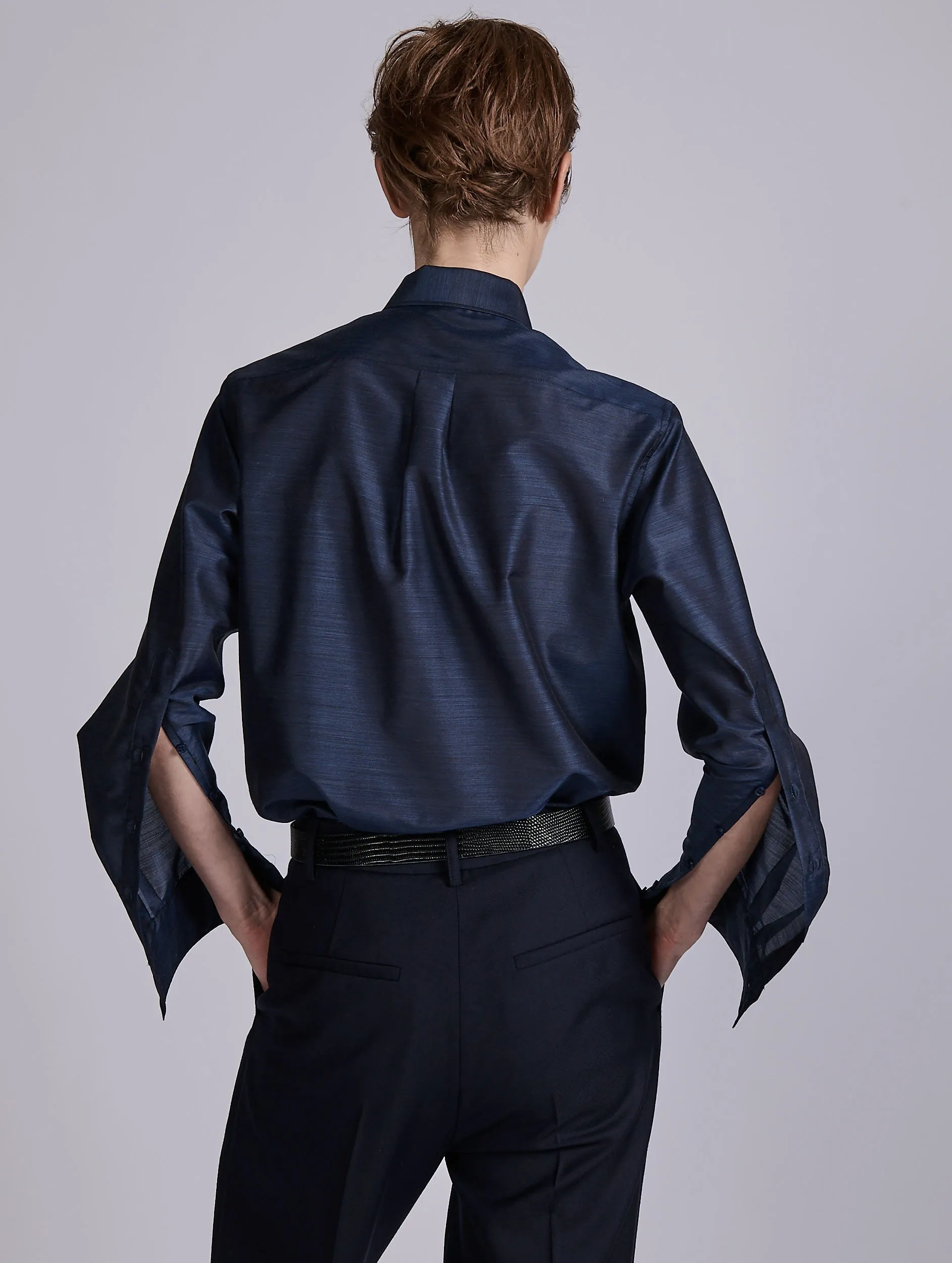 Navy extra-fine wool and silk shirt Street Trendy