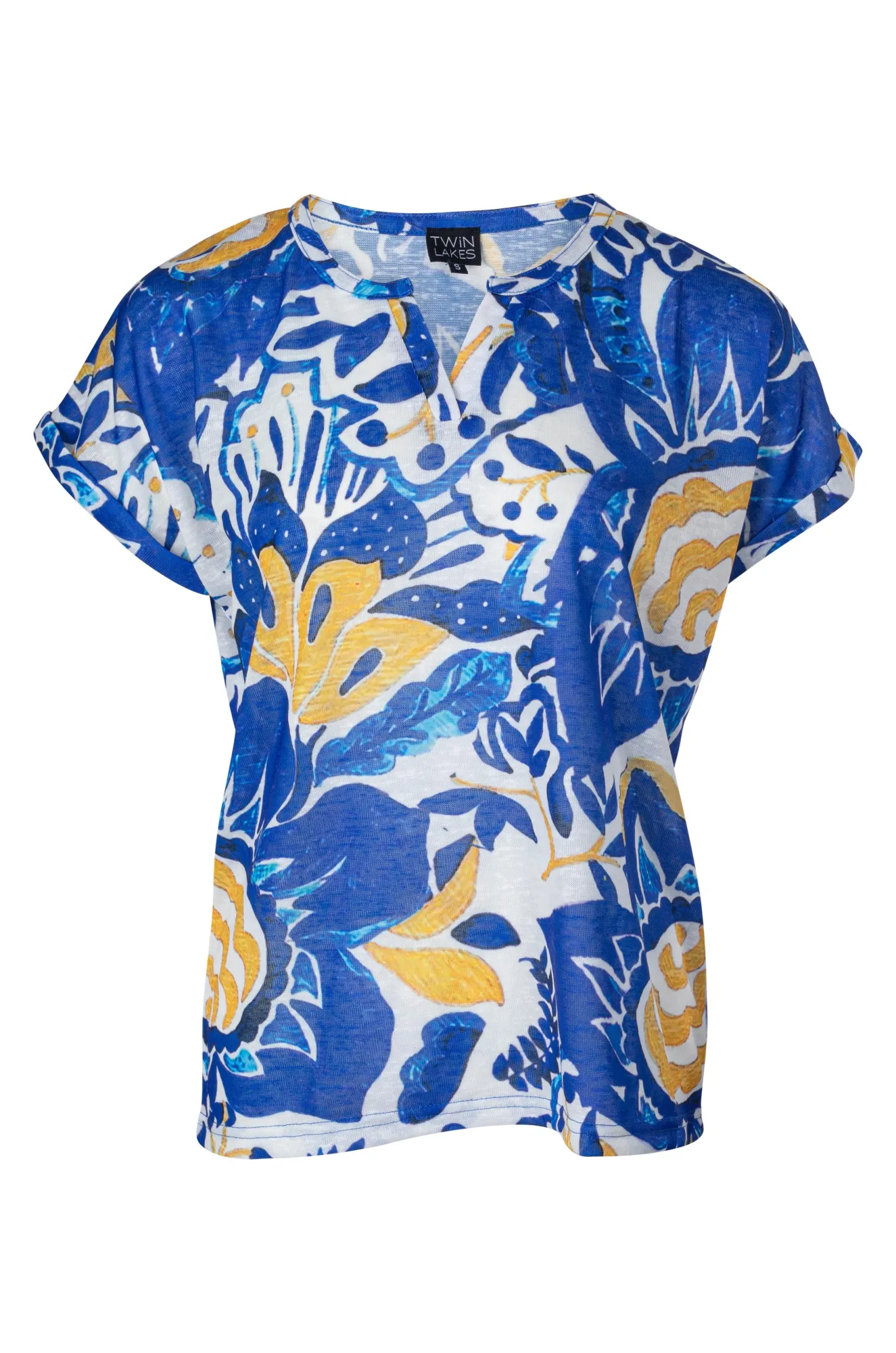 MultiPurposePockets Sport Glow Nehru collar printed Slub Top | Blues Sun Floral | 6792A1