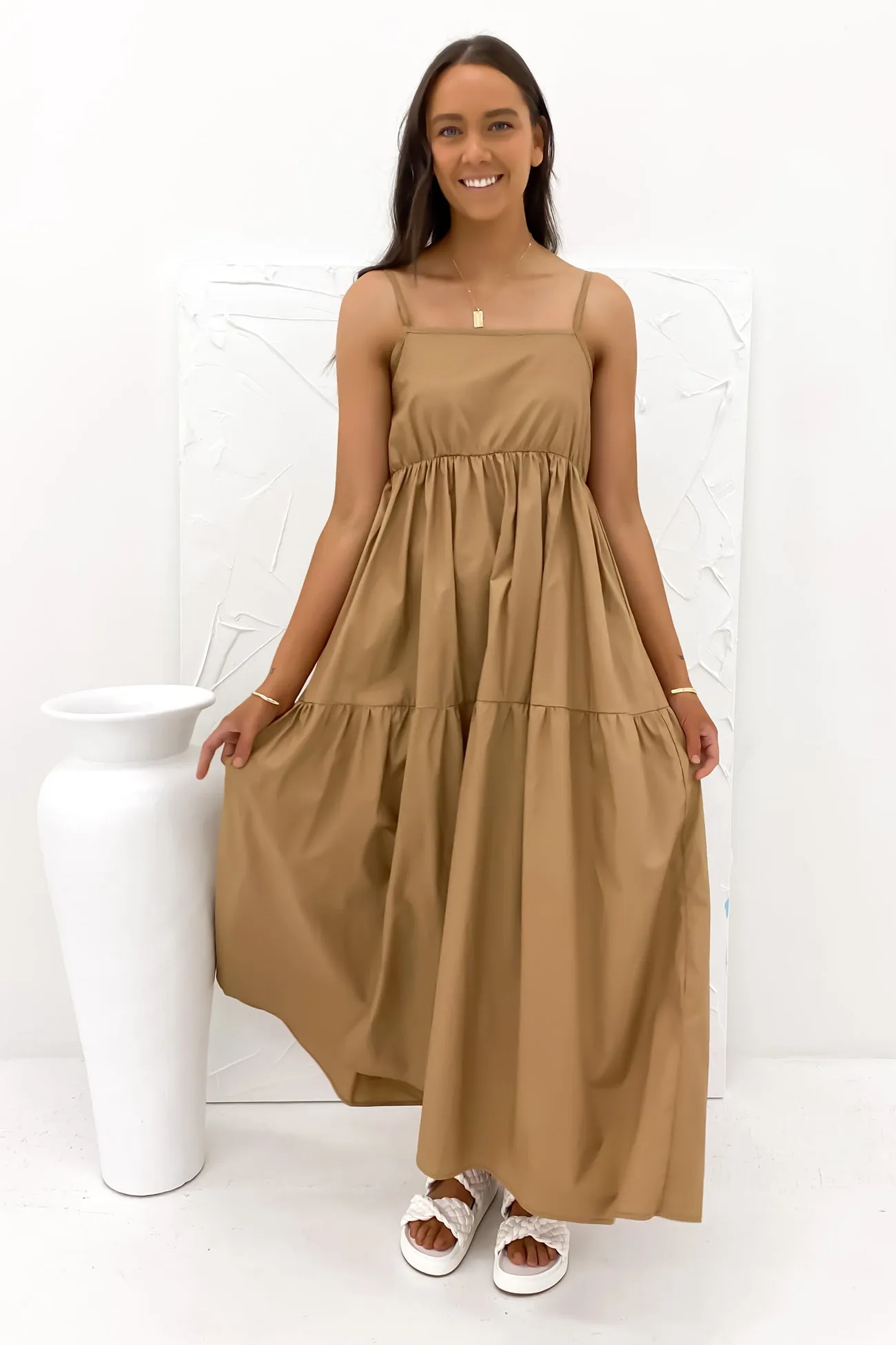 Belt Waist Nell Maxi Dress Brown