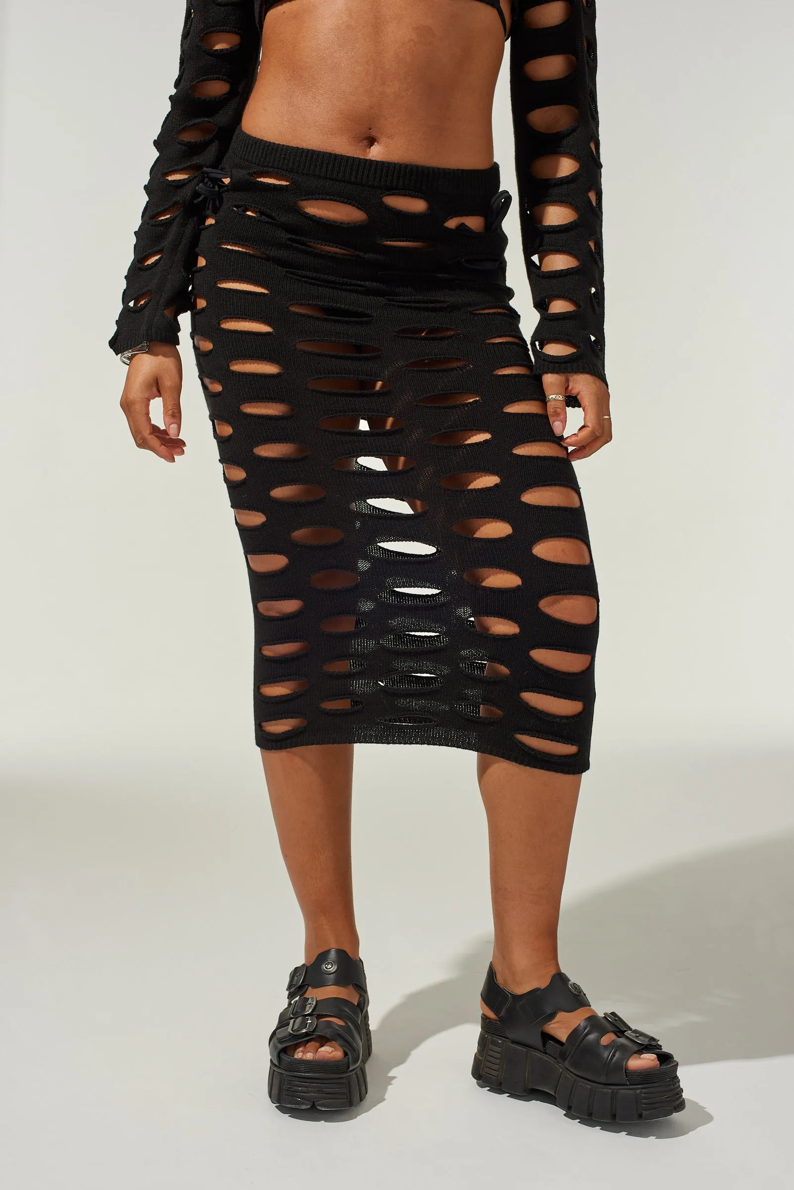 Material Innovation City Tones Nightfall Open Knit Midi Skirt