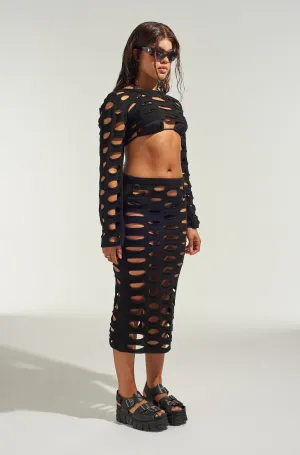 Nightfall Open Knit Midi Skirt Everyday Line Tonal Look