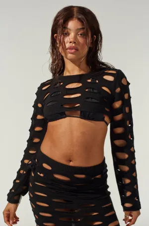 CompressionFreeCuffs Zero Waste Nightfall Super Cropped Open Knit Top