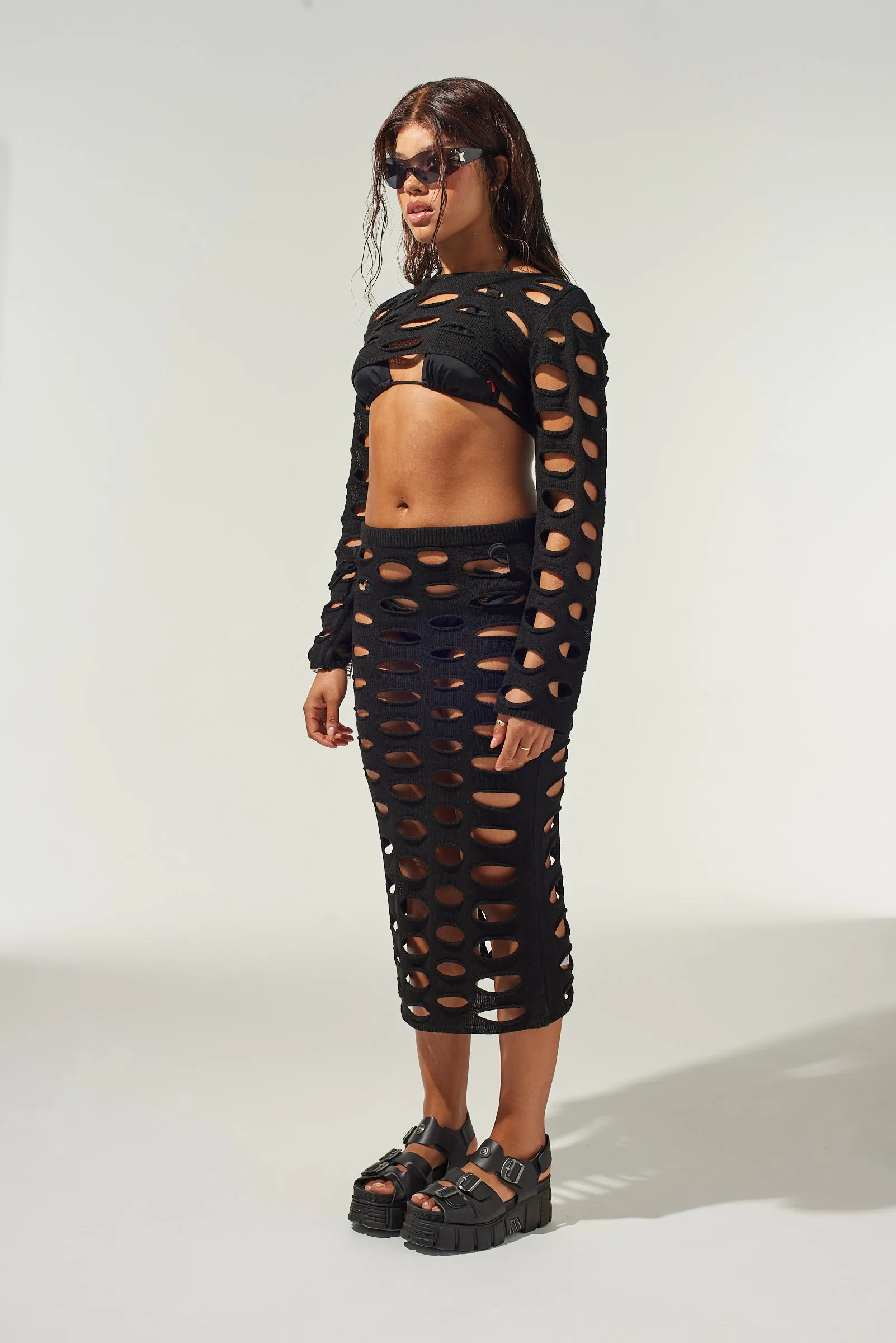 Nightfall Super Cropped Open Knit Top AntiPillingCloth Stretch Ease