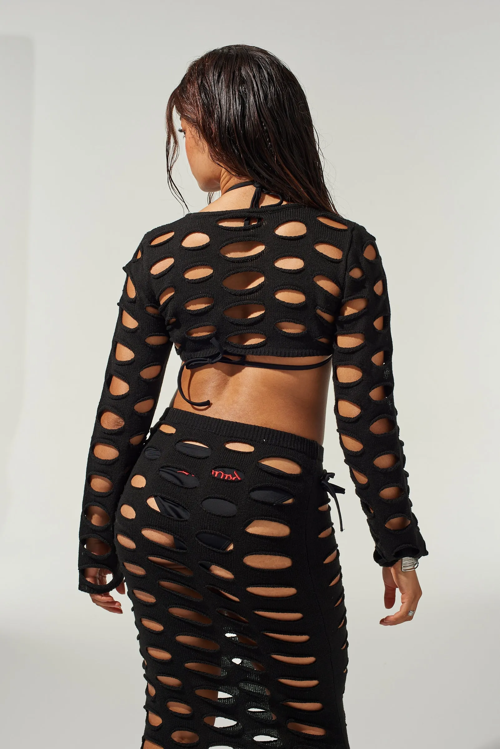 Nightfall Super Cropped Open Knit Top Soft Socks Classic Mode