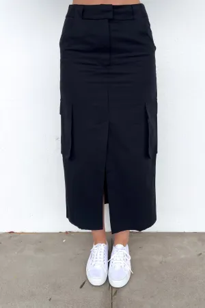 Nikita Cargo Midi Skirt Black Adjustable Hem