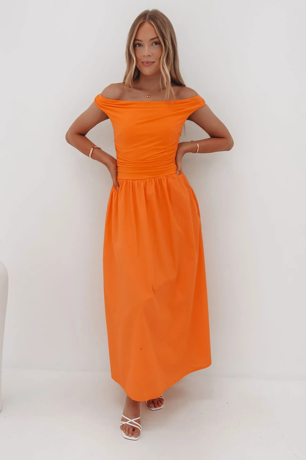 Niko Maxi Dress Orange Soft fabric piece