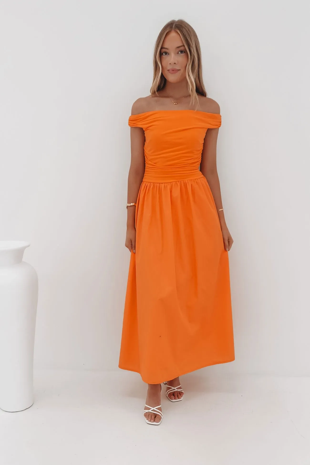 Comfy Detail Basic Fashion Niko Maxi Dress Orange