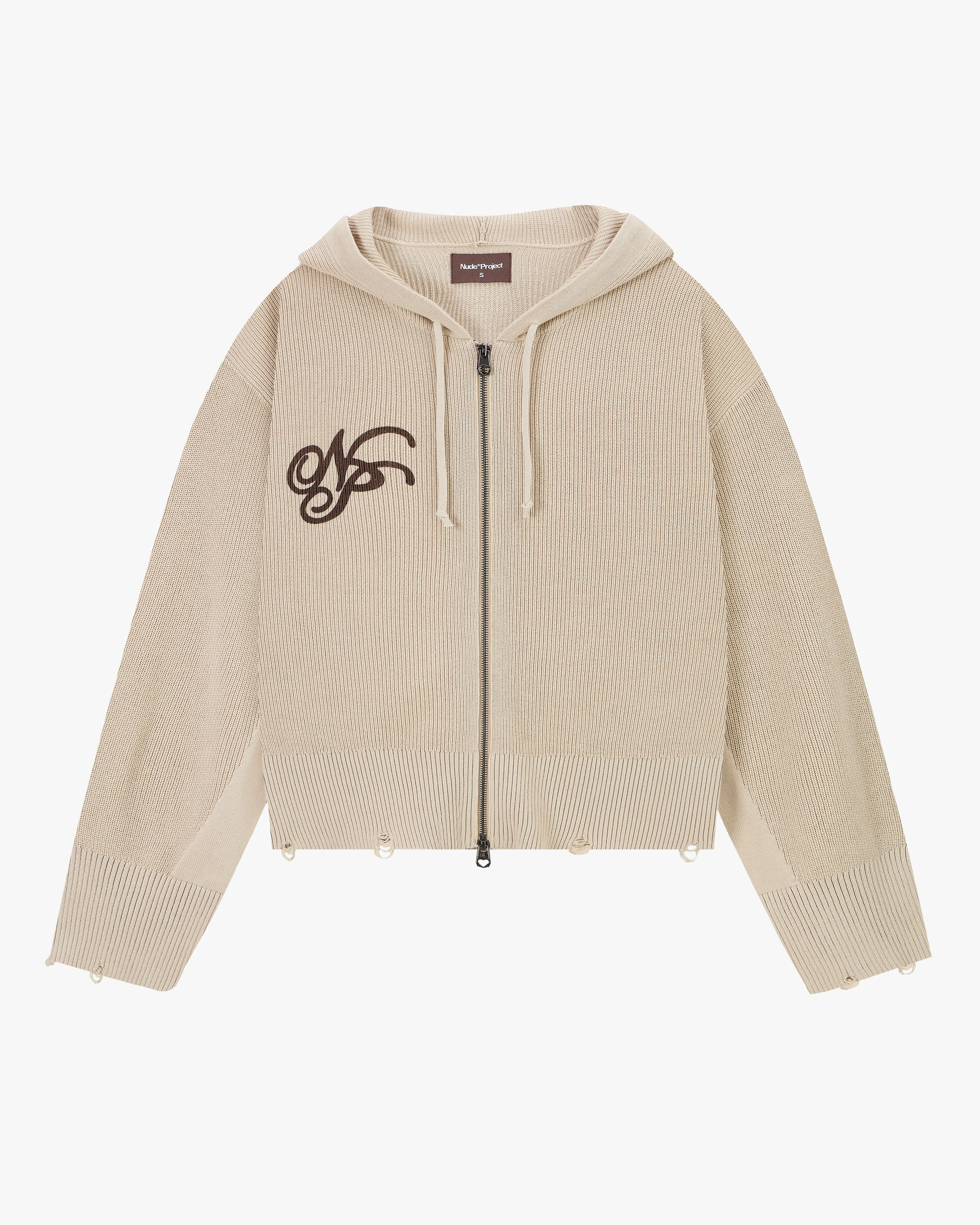 Reinforced Hem Besito Knit Zip-Up Beige