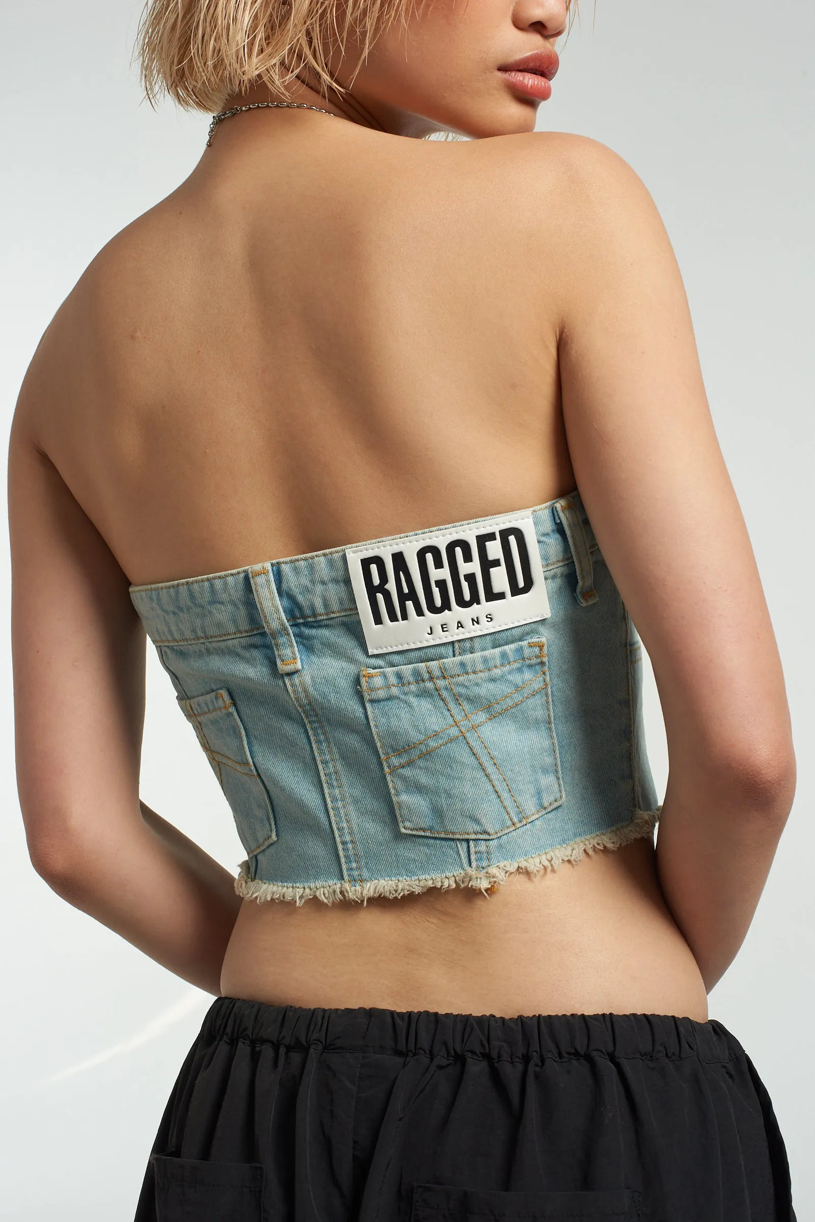 Roxy Denim Corset Top Blue Light Sweatshirt Italian Flair