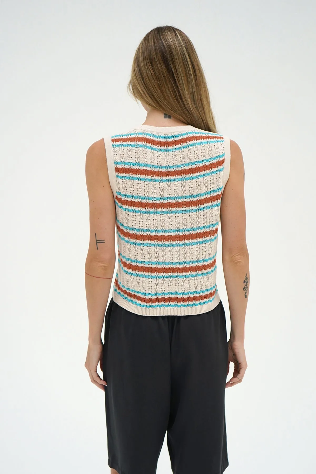 Airflow channels Odor control Lou Sleeveless Cardigan - Sedona Stripe