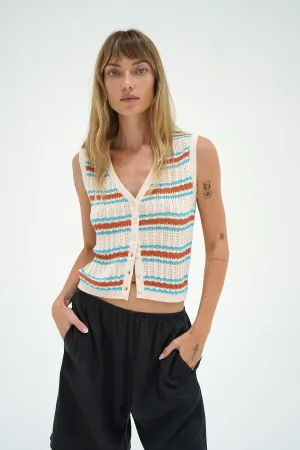 Office Casual Look Natural Fiber Blend Lou Sleeveless Cardigan - Sedona Stripe