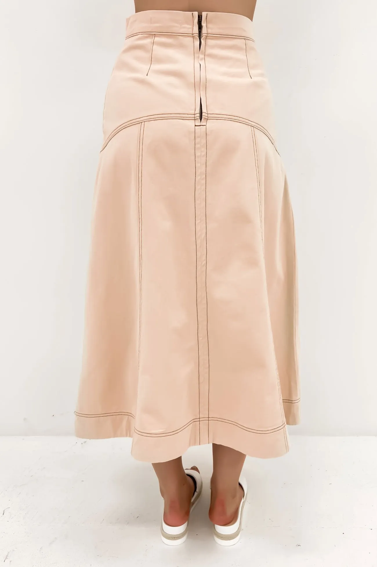 Mikayla Denim Midi Skirt Sand Seasonal Drop Fashion Collab