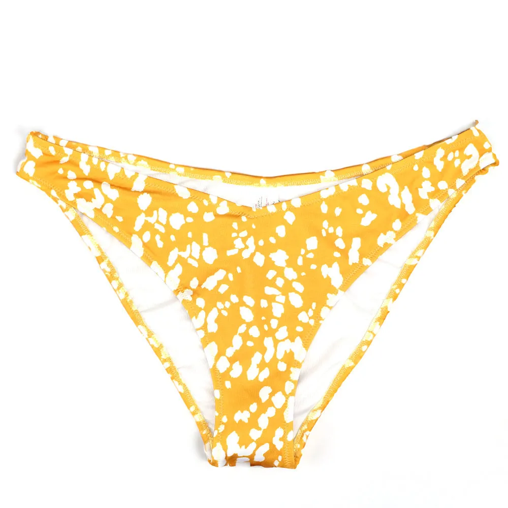 Women's Printed V Detail Bikini Bottom,Mustard Flexible Back Closure