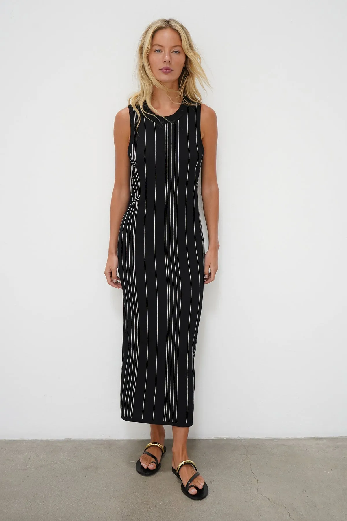 Keily Tank Dress - Black With Ivory Stripe Work Ready DoubleLayered Structure