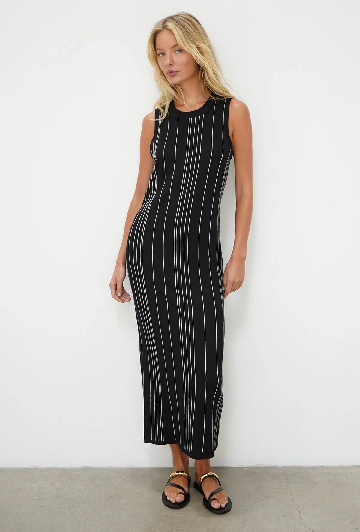 Keily Tank Dress - Black With Ivory Stripe Layering Wear DoubleStitchReinforcement