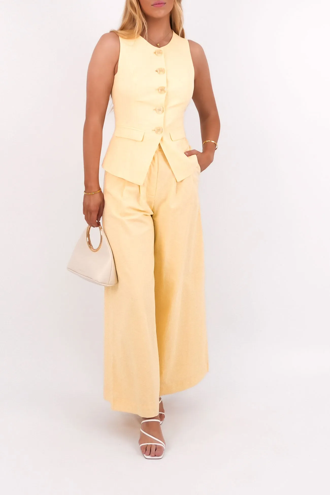 Alessa Linen Vest Yellow AntiPillingFabric