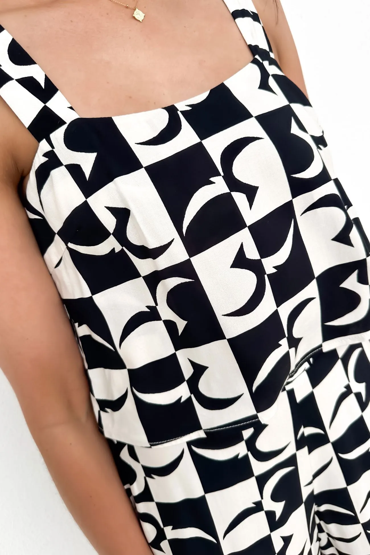 Nyla Jumpsuit Beige Black Geo Opaque Tone