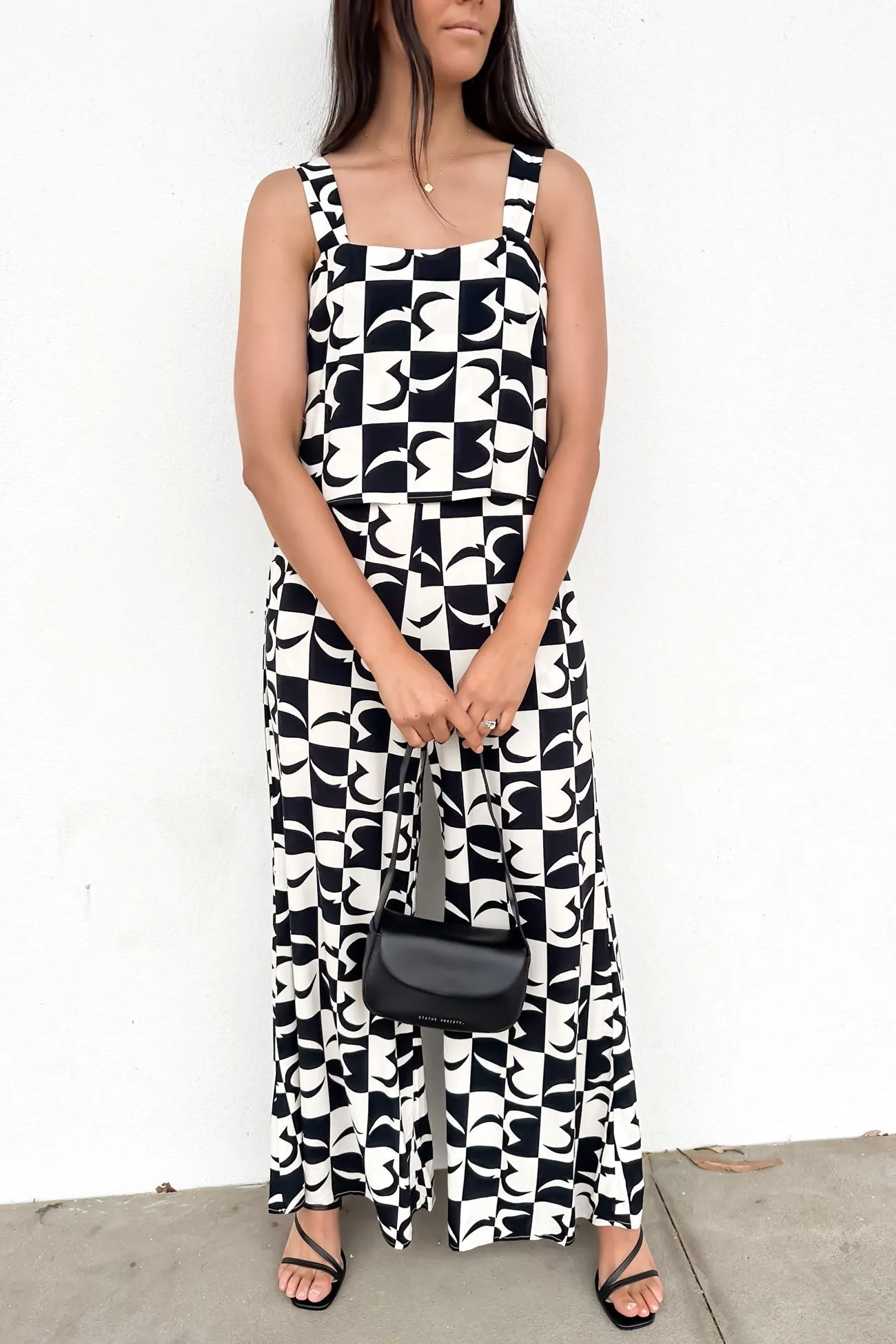 Nyla Jumpsuit Beige Black Geo Ergonomic Cut Mediterranean Air