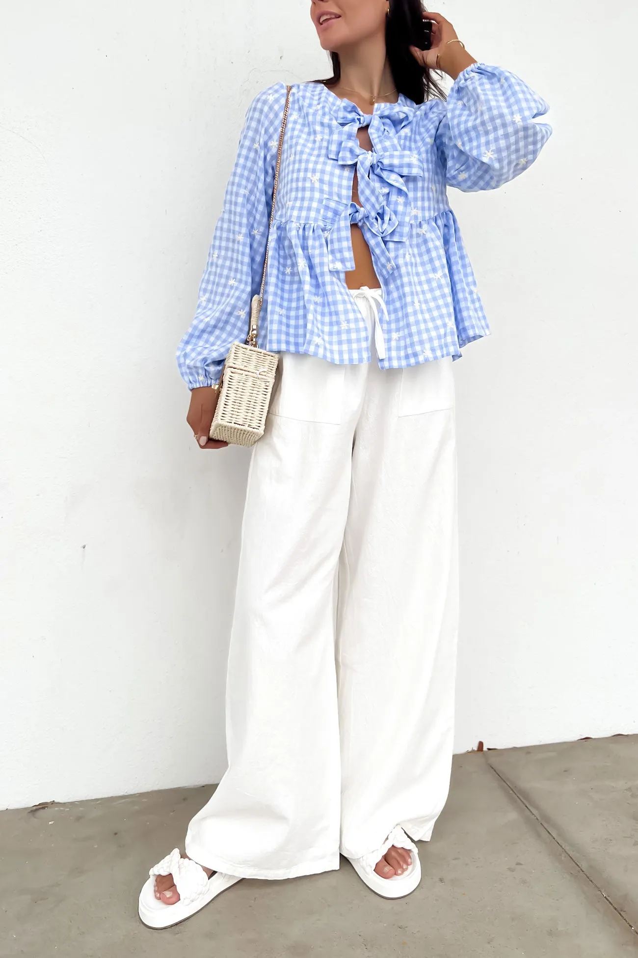 Lightweight Layering Nyssa Top Blue Gingham