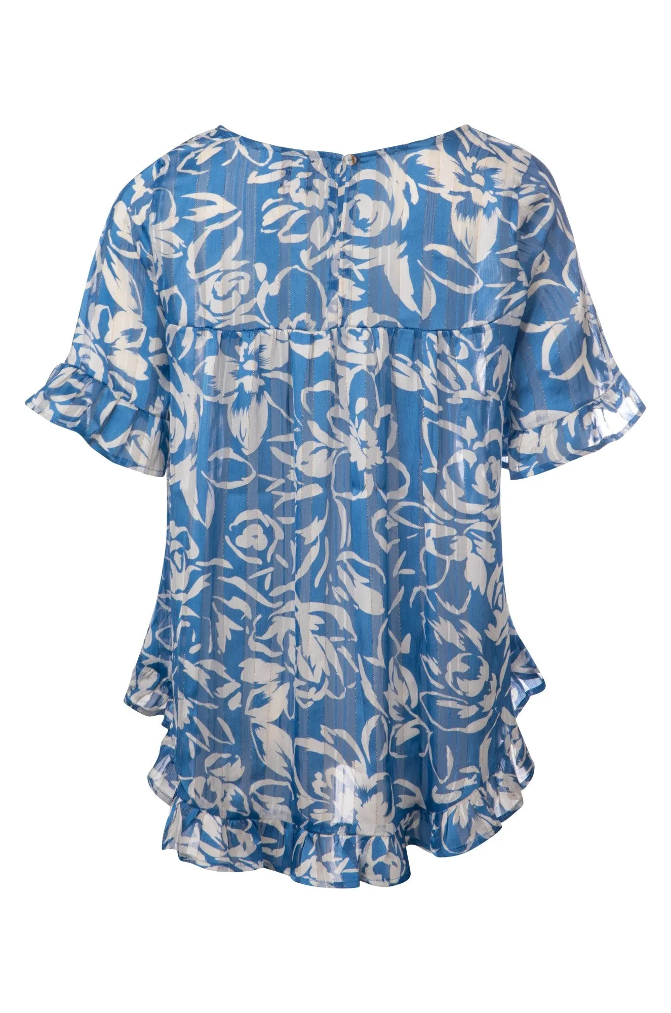 Hi low hemline Ribbon Chiffon Top | Sky White Flower | 7124A1 Transitional Clothing