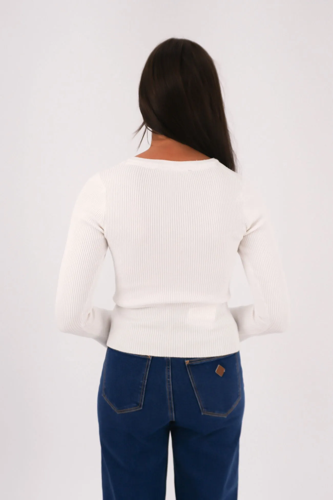 Calm Ease Marleigh Knit Long Sleeve White