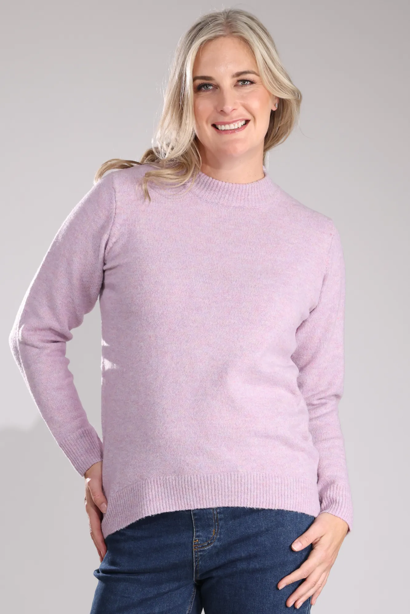 Cozy Loopback Fabric Flexible Rib Trimming Tunic - Knitwear | LILAC MARLE | 6870B1