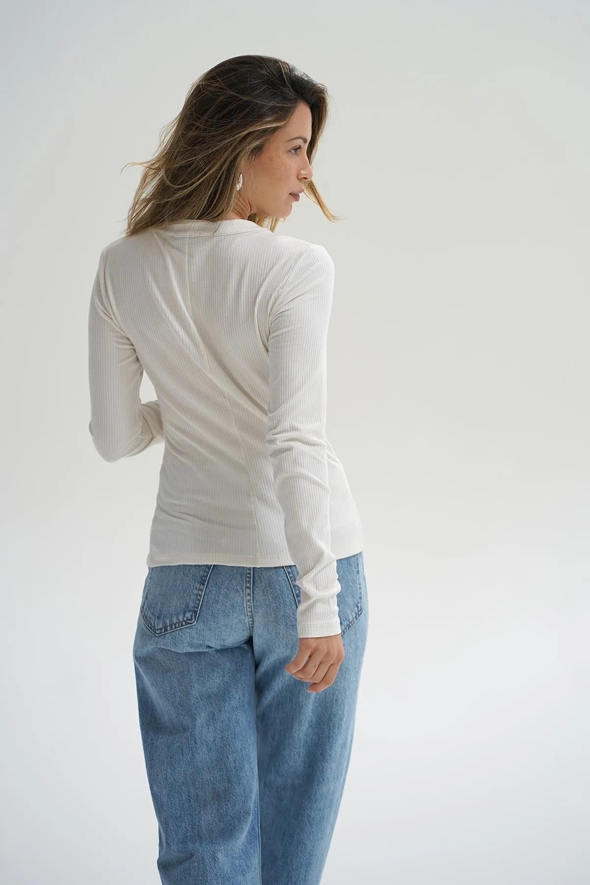 Felice Ribbed Cardigan - Off White Circular Knit Pattern