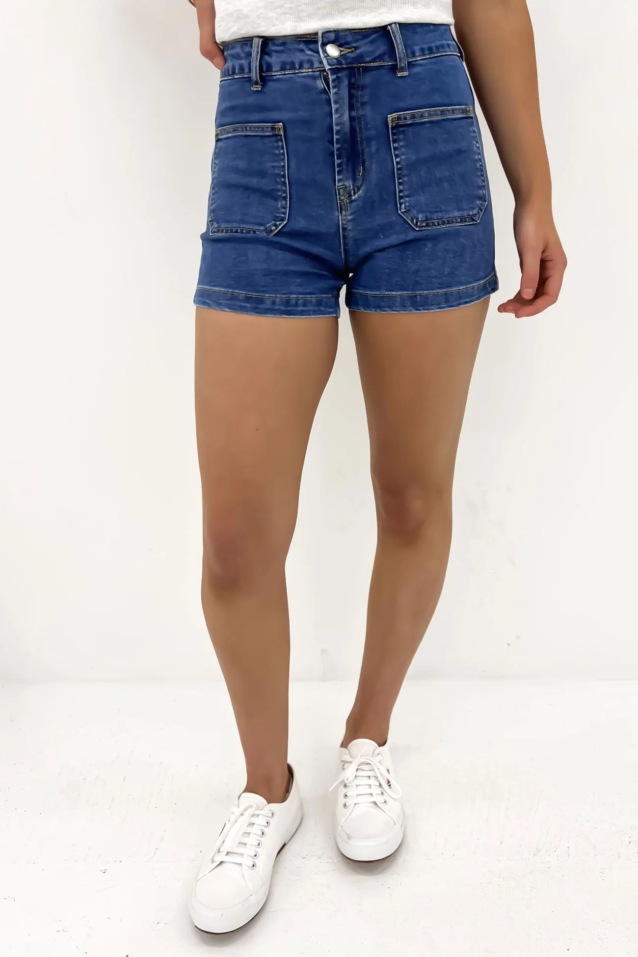 Olesia Denim Short Mid Blue spandex blend
