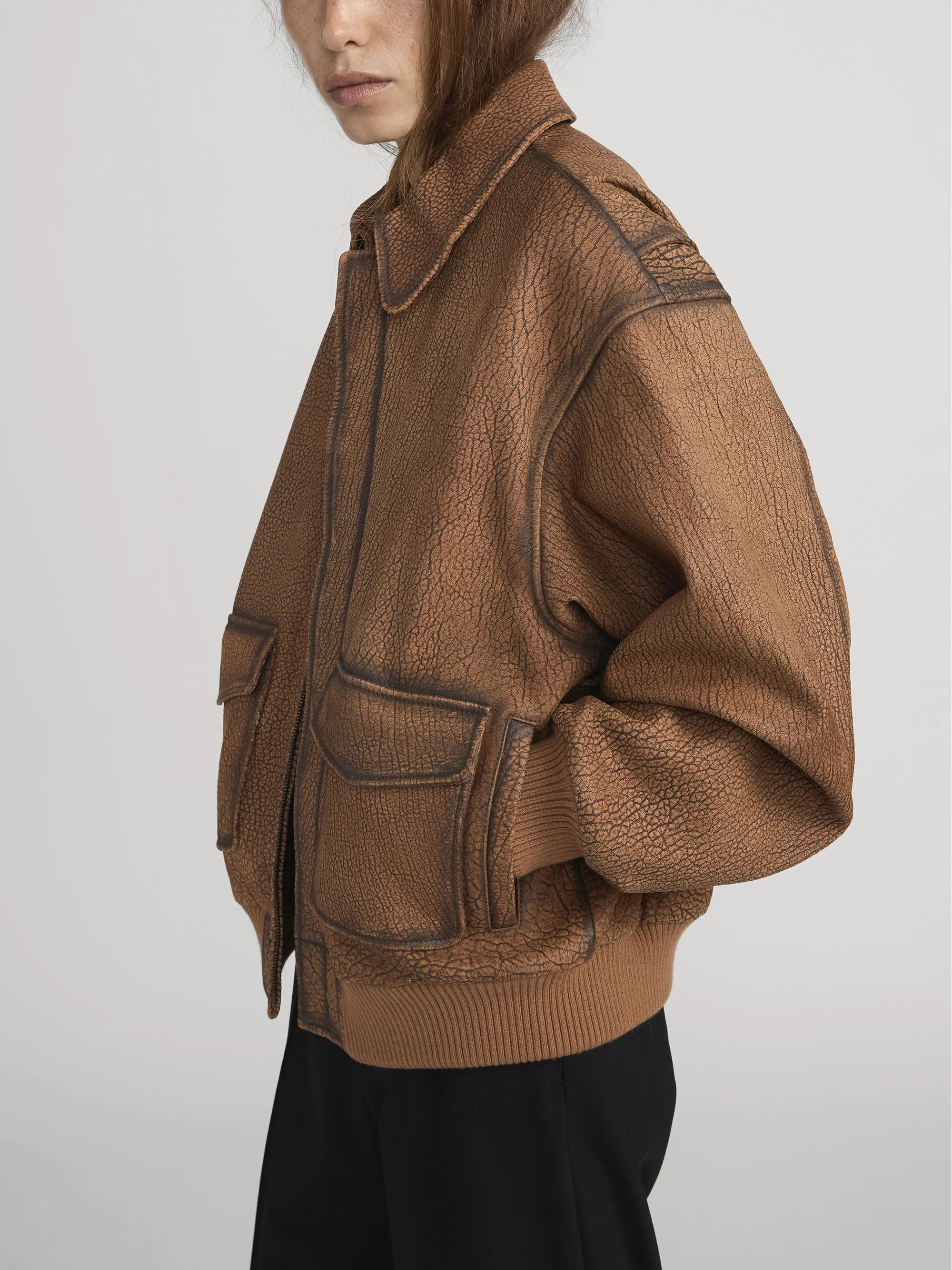 Magnetic Closure System The Distressed Leather Jacket -- Dark Camel