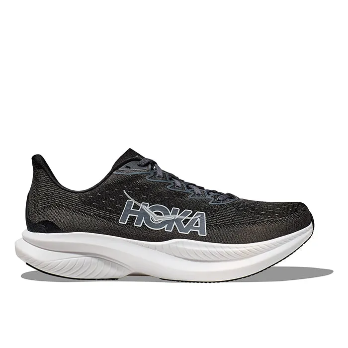 Womens Hoka Mach 6 in Black/White Sock Like Ankle Collar Shock   Absorbing Technology