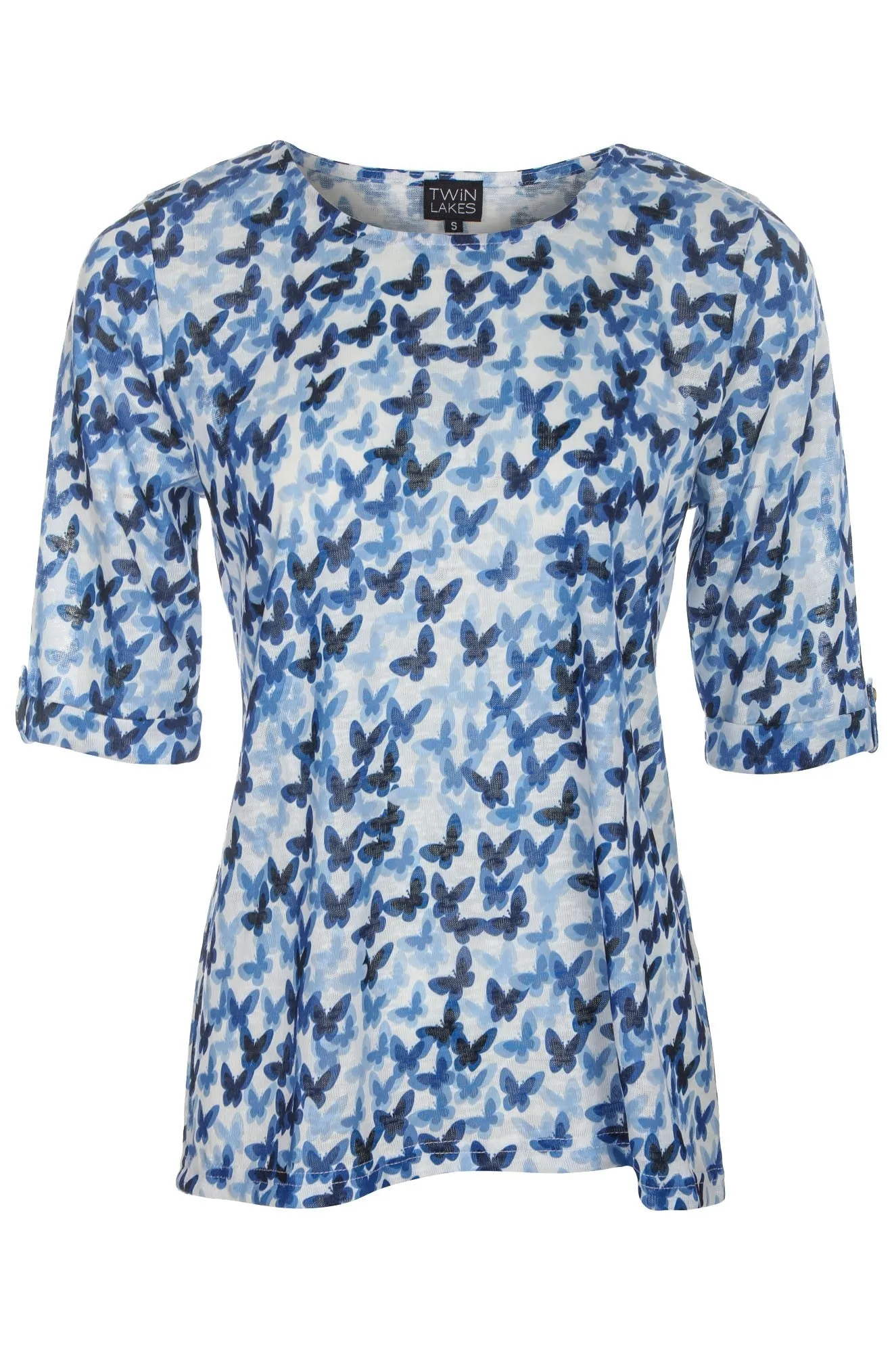 Easy Breath Lightweight Material Top | BLUE BUTTERFLIES | 6802C1