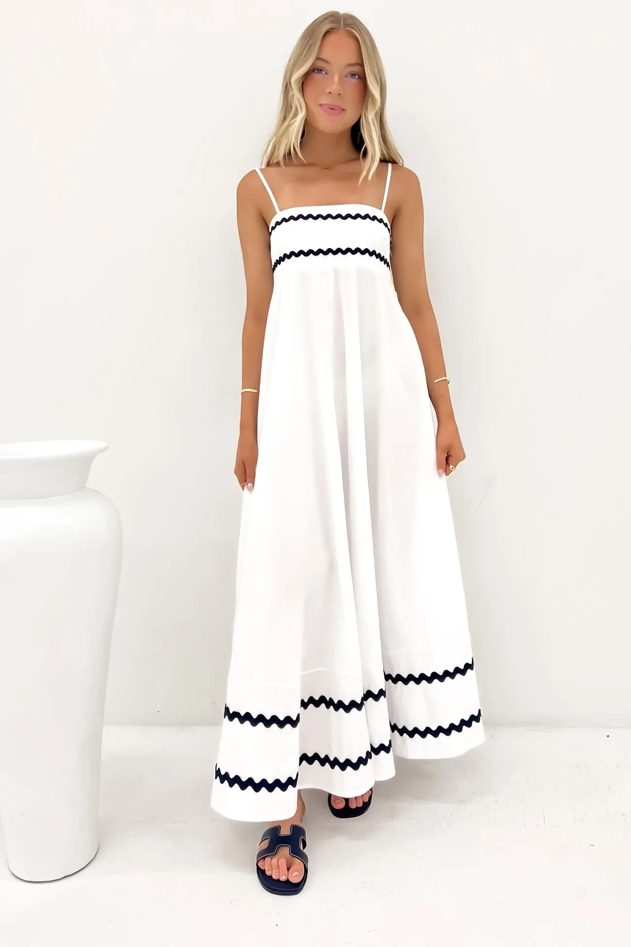 Gemma Maxi Dress White Black Fast Chic