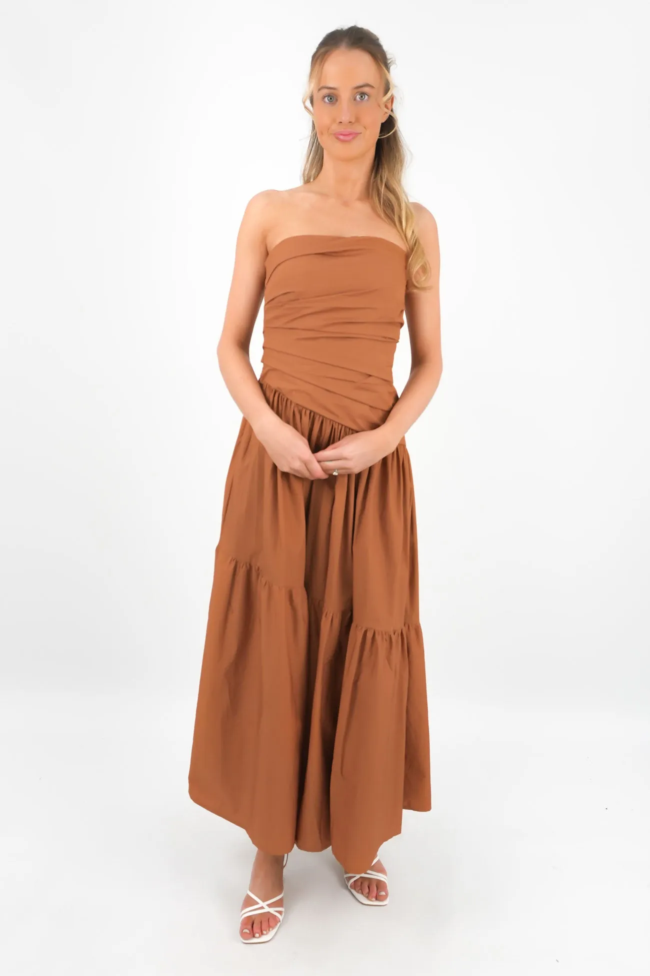 Tailored Elegance V Neckline Pamela Maxi Dress Chocolate