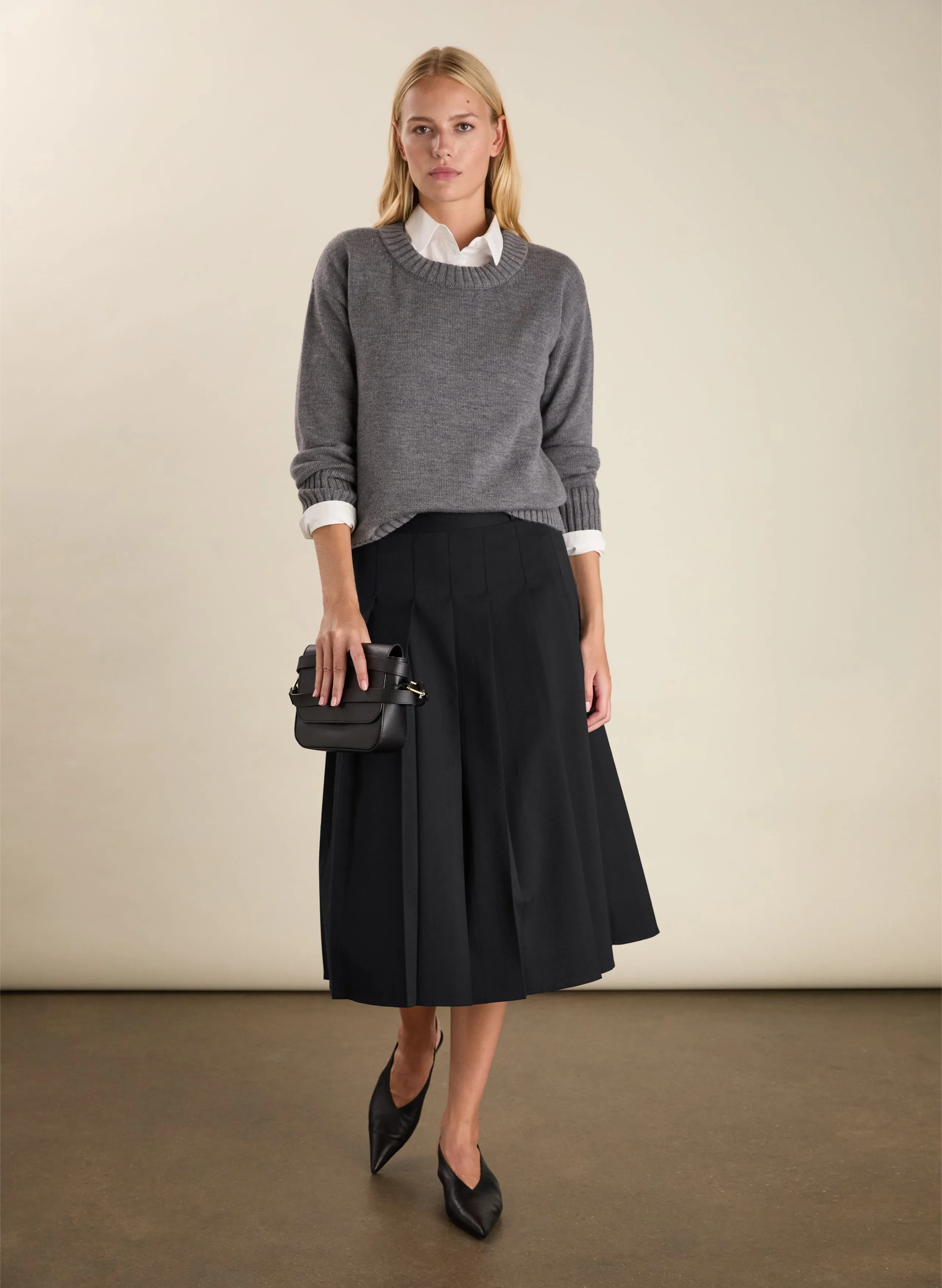Pam?Wool Blend Pleated Midi Skirt Minimalist Style