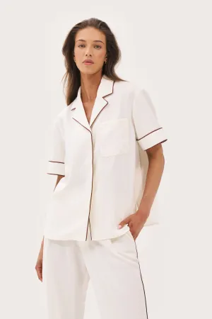 Resort Piped Revere Shirt - Off White Solid color purity Casual All-Day
