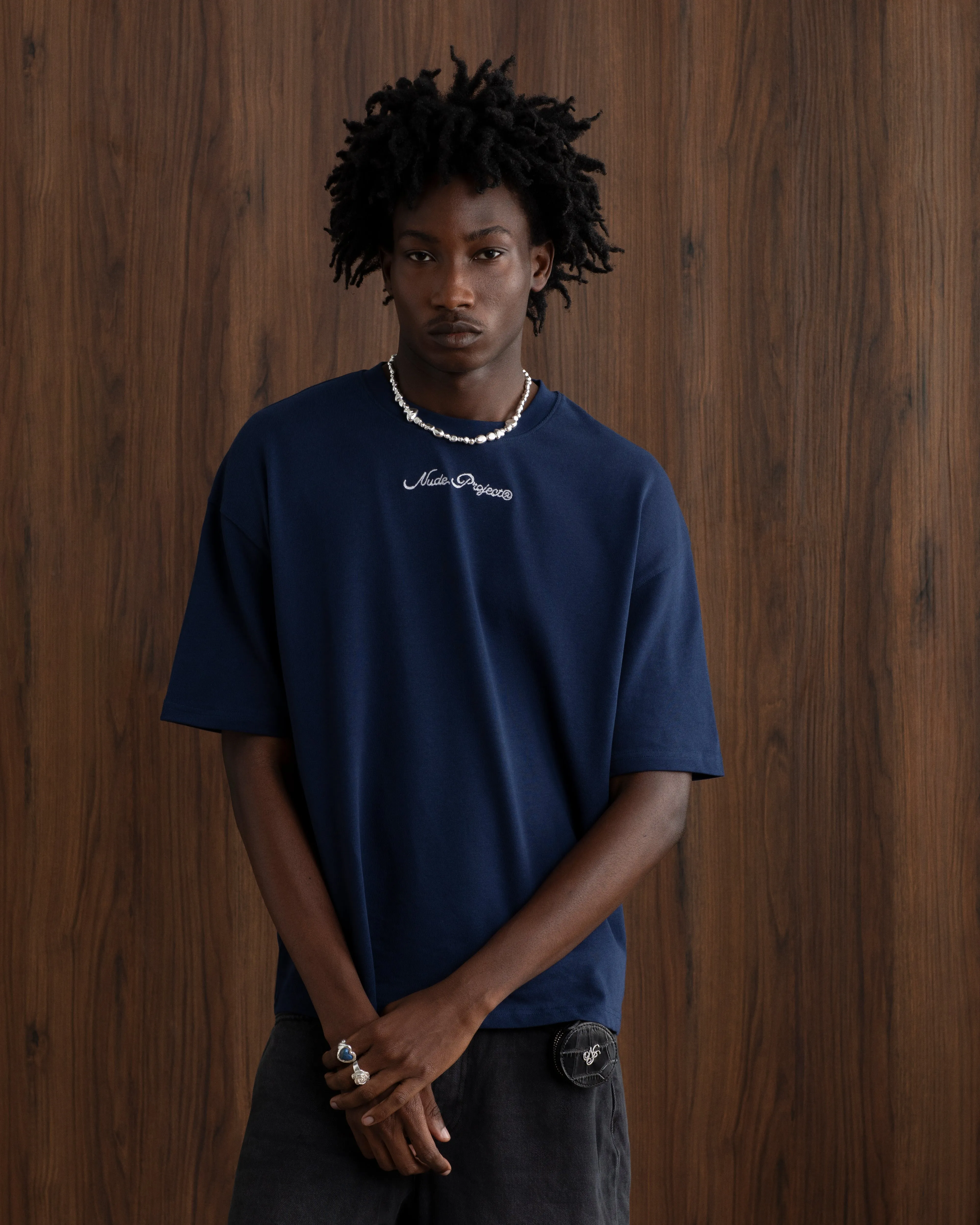 Joy Ease Peach Tee Navy